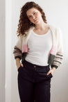 Flock Knitwear creme / one size Flock Kate Cardi Creme 3 Tone Stripes Pink Moss | Dalston clothing
