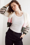 Flock Knitwear creme / one size Flock Kate Cardi Creme 3 Tone Stripes Pink Moss | Dalston clothing