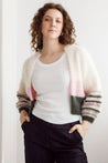 Flock Knitwear creme / one size Flock Kate Cardi Creme 3 Tone Stripes Pink Moss | Dalston clothing
