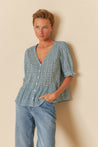 Indi & Cold shirt Indi & Cold Print Short Sleeve Shirt Indigo | Dalston clothing