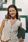 Indi & Cold top Indi & Cold Pinstripe Twill Vest Crudo | Dalston clothing