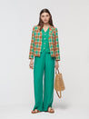 Nice Things Jacket Nice Things Multicolour Check Linen Blazer Shiny Green | Dalston clothing