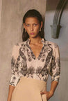 Once Was top Once Was Oleander Cotton Silk Shirred Blouse | Dalston clothing
