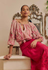 Once Was top Once Was Sakina Cotton Silk Lace Trim Blouse Palmarosa | Dalston clothing