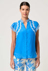 Once Was top Once Was Thalassa Embroidered Silk Flutter Sleeve Blouse