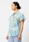 Once Was top Once Was Ayanna Cotton/Silk Pleat Detail Shirt Azura Arcadia Print | Dalston clothing