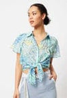Once Was top Once Was Ayanna Cotton/Silk Pleat Detail Shirt Azura Arcadia Print